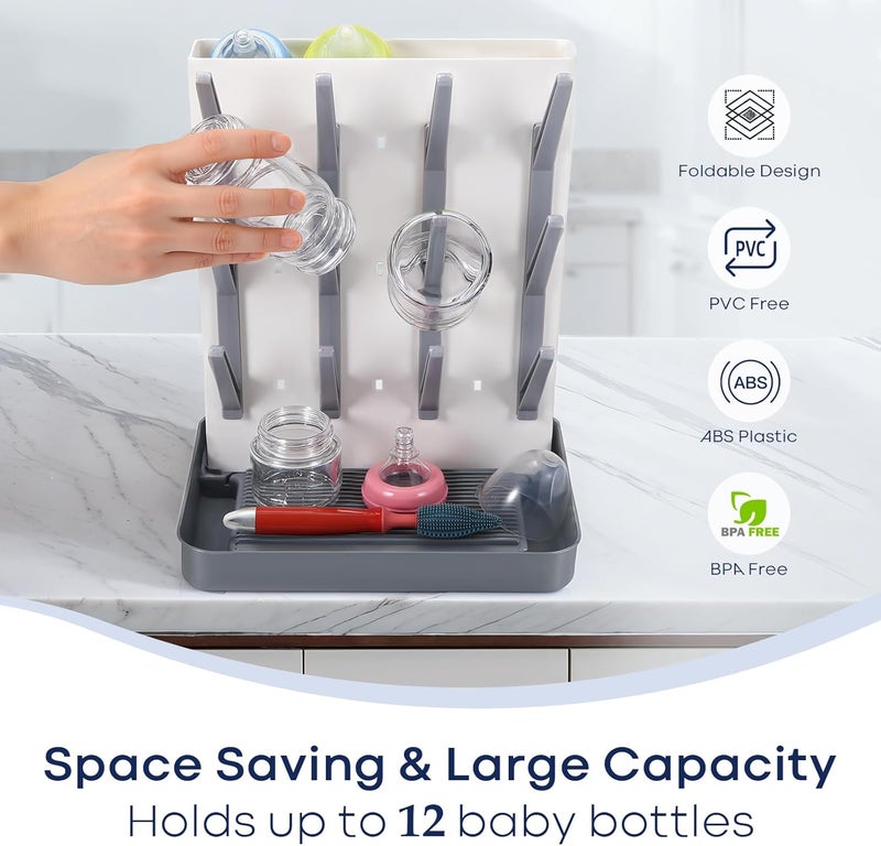 MeCids Baby Bottle Drying Rack, Vertical Standing Bottle Dryer Rack Holder, Space Saving Baby Bottle Drying Rack for Countertop - Holds Up to 12 Baby Bottles (Gray) - Image 4